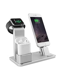 REIDEA   Soporte de carga para Apple Watch, 4 en 1, estación de carga para Apple Watch Series 4 3 2 1, AirPods, iPhone Xs X Max XR X 8 8Plus 7 7 Plus 6S 6S Plus, iPad   Plata