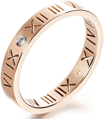 Time Pawnshop Simple Engraving Roman Numerals Personalize Cubic Zirconia Women Ring Women Ring Size 8 US