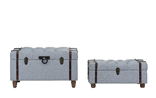 Sofamania 2-Piece Classic Tufted Linen Fabric Storage Chests/Accent Table/Bench (Grey)