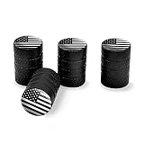 Graphics and More Subdued American USA Flag Black White Military Tactical Tire Rim Wheel Aluminum Valve Stem Caps - Black
