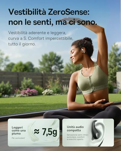 Eli Sport2 Open Ear Cuffie, Cuffie Sportive Open Ear con Curva di Comfort a S, 45H di Autonomia, SuperBass 2.0, IPX7, Bluetooth 6.0, Chiamate Chiare con 4 Microfoni AI