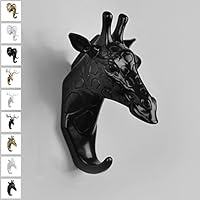 TraPal Giraffe Head Single Decorative Coat Hook Wall Mounted Rustic Coat Rack Easy to Install Resin Animal Shape Clothes/Garment/Jacket Hanger (Giraffe-Black)