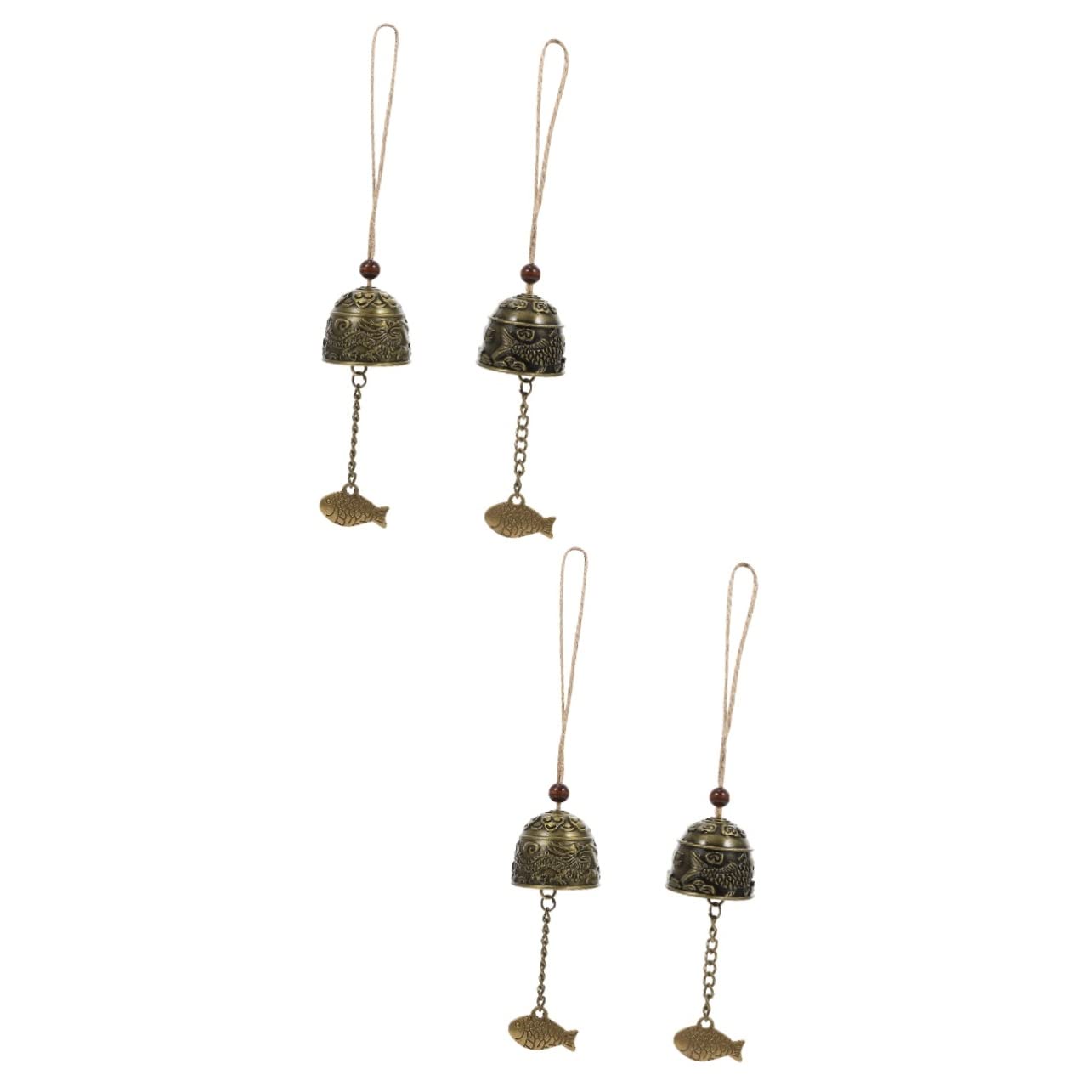 Abaodam 4 pcs Beautiful Lucky for Prosperity Mini Wind-bell Decorative Shui Copper Designed Dragon Hanging and Vintage Bells Decorate Home Fish Wealth Success Fengshui Decor Feng Chimes