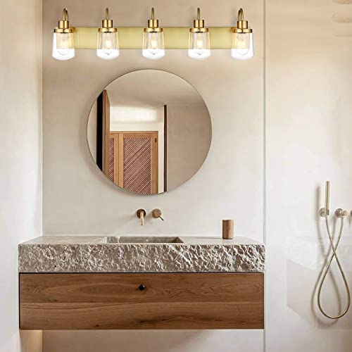 YAOHONG Modern Bathroom Vanity Light 5Lights Lamp in Brushed Brass