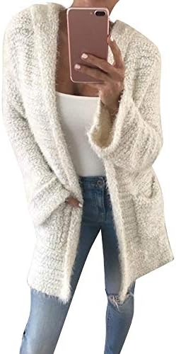 HOSOME Women Cardigan Coat Hooded Knit Pocket Long Sleeve Casual Loose Warm Outwear Tops