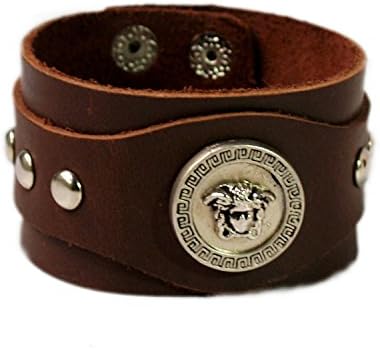 Wrist Boutique Silver Charm Brown Leather Wrist Band for Men Handmade Jewelry Adjustable Bracelets for Men, Boys, Women