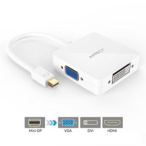 [ 4K Upgraded Version ]AIFFECT Mini DisplayPort (Thunderbolt 2 Port Compatible) to HDMI VGA DVI Splitter male to female 3 in 1 Adapter Converter- White