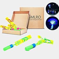 SMLRO LED Helicopter Slingshot Rocket - 12 Pack Outdoor Slingshot Shooting Games Rocket Toy for Kids Ages 6 Years and Up (New Upgrade Random Color)