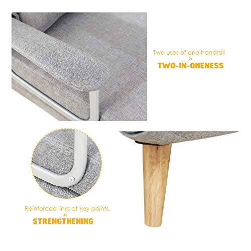 windaze Folding Sofa Bed Portable Sleeper Chaise Lounges with Detachable Armrest and Memory Foam Mattress,Leisure Recliner Lounge Couch for Guest(Grey) - Thumbnail 5