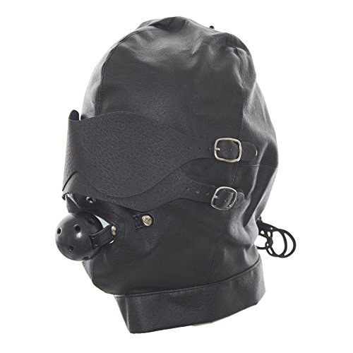 Raycity Leather Costume Hood Mask With Mouth Plug Sey Toy For Couples Hood Style Black
