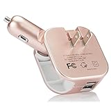 Elepower 2 in 1 Travel Wall Charger with Foldable Plug and Dual Smart USB Ports Car Charger for iPhone 7/ 6s/ Plus, iPad Air 2/Mini 3, Samsung Galaxy Series, HTC, Nexus, Power Bank and More-Rose Gold