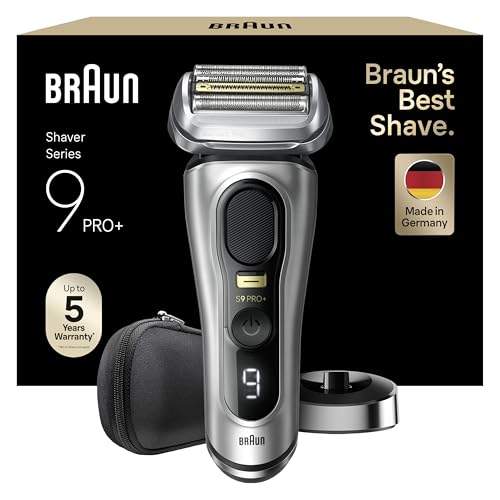 Braun Series 9 Pro+ Afeitadora Eléctrica Hombre, Máquina de Afeitar Barba con Base de Carga Y Funda de Viaje, en Seco Y en Mojado, 60 Min de Autonomía, 9517S, Plata