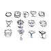 LJZspangle 13 Pcs Vintage Women Mid Ring Set Flower Love Heart Rhinestone Joint Knuckle Nail Midi Ring Set