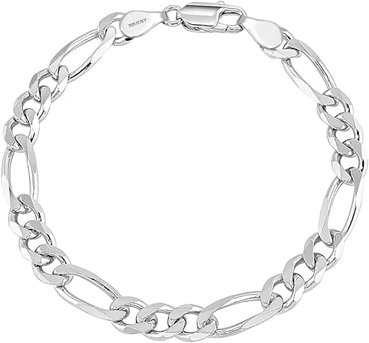 Amazon.com: Sonia Jewels Solid 925 Sterling Silver 9mm Figaro Link