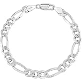 LeCalla Solid 925 Sterling Silver Figaro Link Chain Bracelet | Italian Diamond-Cut Figaro Chain Bracelet for Women Men, Made in Italy (7, 7.5, 8, 8.5, 9 Inches)