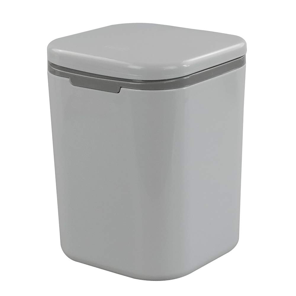 Gitany Push-button Mini Desktop Dustbin with lid, Small Trash Bin (Gray)