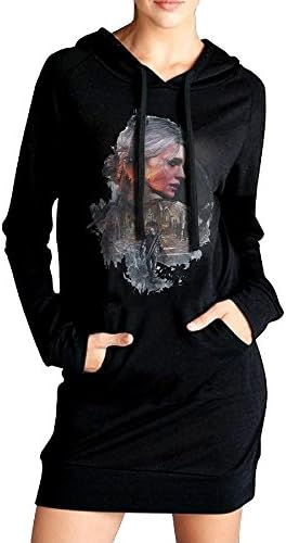 Elva Women Wild Game Poster Hunt Sweatshirt Dress Pockets Pullover Kangaroo Hoodie L Black