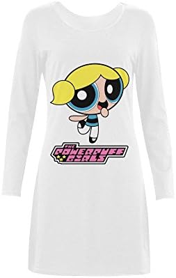 Women's Powerpuff Girls Sleep Dress Nightshirt Sleep T-Shirt Long Sleeve White