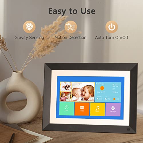 Digital Picture Frame - Benibela 10.1 Inch 2.4G/5G Dual WiFi FHD 1920 * 1200 AI Smart Electronic Photo Frame, Touch Screen, 32GB, AI Recognition, 2 Filter, Slideshow, Share Video via Email App USB