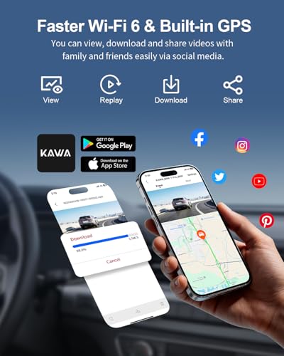 KAWA 4K Front Mini Dash Cam, Voice Control, Stealth Screen, 2K HDR NightEagle Engine Car Camera, Built-in Wi-Fi 6 and GPS, 24/7 Buffer Parking Mode, Support 256GB Max