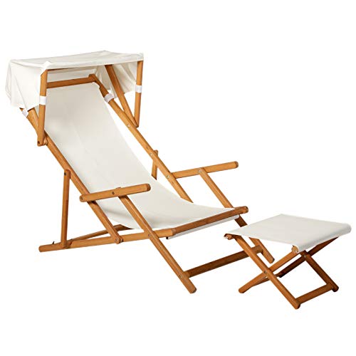 Outsunny Sonnenliege Gartenliege Relaxliege verstellbar Liegestuhl Relaxsessel Gartenmöbel mit Sonnendach Hocker Akazie…