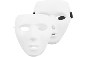 Halloween White Mask 2PCS Paintable Full Face Blank Mask with Straps for Masquerade Costume Party Man + Woman Halloween Blank