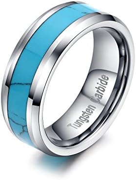 Paya Jewelry High Quality New Fashion 8mm Unisex Tungsten Ring with Turquoise Flat (size: 10)