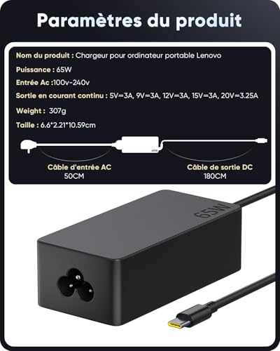 Charger 65W USB C Power Supply for Lenovo ThinkPad X1 Carbon T14 T15 E14 E15 X13 L13 L14 L15 T480 T480s T490 T580 T590 E480 E490 E580 E590 X280 X380 L380 Yoga 720 730 C740 C940 910 Type C Adapter