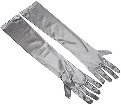Topbeu Elegant Women's Bridal Gloves Long Elbow Five Finger Gloves Wedding Bride Evening Party Gloves (Grey)