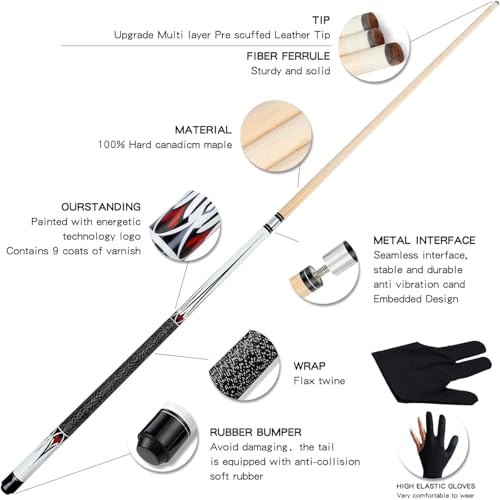 Homodoskey 2-Piece Maple Pool Cue Stick Set, Anti-Warp Great Hand Feel Billiard Cues with 13mm Tip & Center-Joint, Complete Snooker Kit for Home Bar - Includes 2 Cues, 2 Bags, 2 Gloves, 4 Chalks