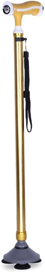 HXZXH Canes for Men and Women Fashionable Walking Cane Stick with Three Prongs Tips Self Standing Heavy Duty Adjustable Light Weight Hand Crutch with Lights and T Handle Aluminum (Yellow)