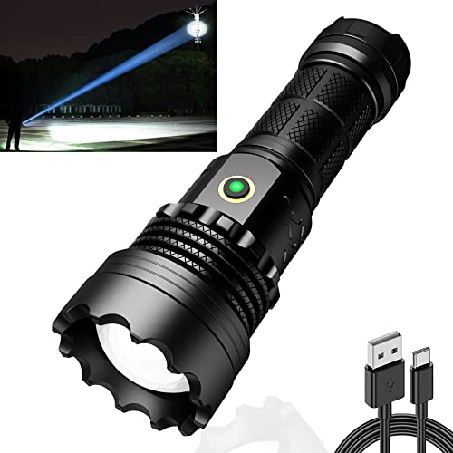 ASORT 【3km Extremweitschuss】 LED Taktische Taschenlampe Extrem Hell 500000 Lumen, starke, batteriebetrieben, USB aufladbar, IPX67 Wasserdicht,5 Lichtm