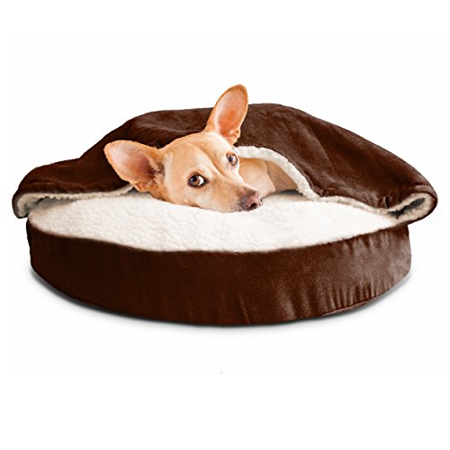 FurHaven Round Faux Sheepskin Orthopedic Snuggery Burrow Pet Bed, Espresso, 26