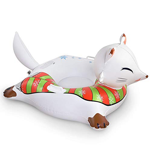 CMYK Fox Snow Tube, Wide Inflatable Snow Tube with Easy Grip Handles, Inflatable Sled for Kids and Adults Made of Durable Vinyl with Welded Seams
