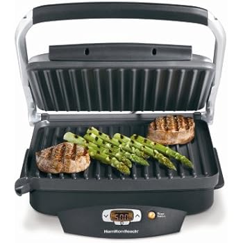 Hamilton Beach Steak Lover's Electric Indoor Searing Grill, Nonstick 100 Square, Stainless Steel (25331)