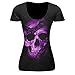 ONEMORES(TM) New Summer Women Punk Style Skull Print Shirt Short Sleeves V-neck Tank Top Cotton Casual Tops Shirt