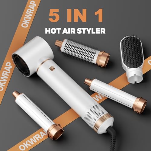 OKWRAP Hair Styler 5 in 1 Air Styler, 1000 W Hot Air Brush, Combines the Functions of Hairdryer, Automatic Curling and Hairdryer Brush, Contains High Concentration Negative Ions