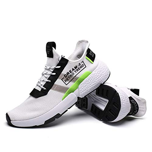 Mens Knits Running Sneakers Non-Slip Walking Shoes Lightweight Lace-up Athletic Workout Shoes Cross-Training Sneakers (White, 45)
