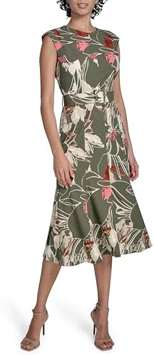 calvin klein women's split-neck sleeveless fit & flare dress Calvin Klein Women's Split-Neck Sleeveless Fit & Flare Dress