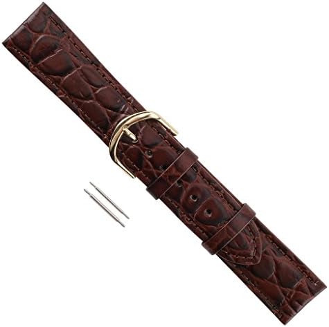 Croco Calf Padded Regular-Length Genuine Leather Replacement Watchband - Gold Buckle