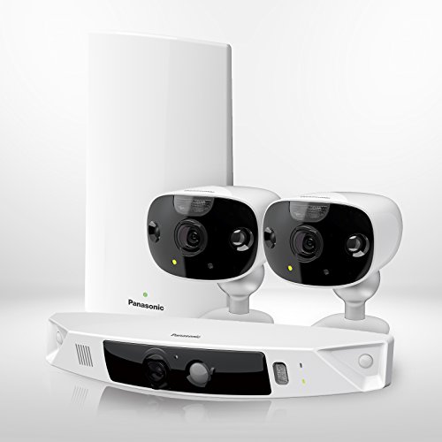 HomeHawk by PANASONIC Home Monitoring 3 Camera Kit (FRONT DOOR + 2 OUTDOOR), Super Wide Angle, Color Night Vision, Wireless, HD Recording, 2 Way Talk, Works with Amazon Alexa (KX-HN7003W)