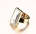 Stainless Steel Gold Plated Rectangular White Glass Crystal Ring for Women,Best Friend Gift,Size 7