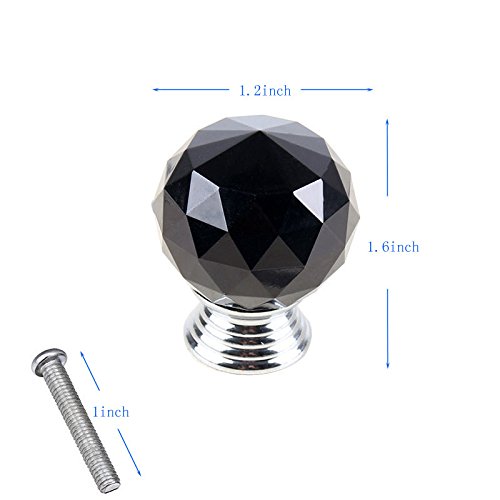 Mosong 10pcs 30mm Glass Clear Cabinet Knob Drawer Pull Handle Kitchen Door Wardrobe Hardware Used for Cabinet, Drawer, Chest, Bin, Dresser, Cupboard, Etc (Black/Jet)