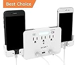 QC 3.0 USB Wall Charger, Portable Wall Mount Outlet Plug with Dual USB Charging Ports and Quick Charger 3.0, Multiple Outlet Adapter,LED Sensor Night Light,2 Slide Out Phone Holders, Surge Protector