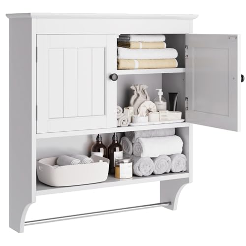 FL FASHION LEADER Armario de baño montado en la Pared con Puertas, Armario Colgante de Madera con Puertas y estantes sobre el Inodoro, gabinete de Pared de baño Blanco