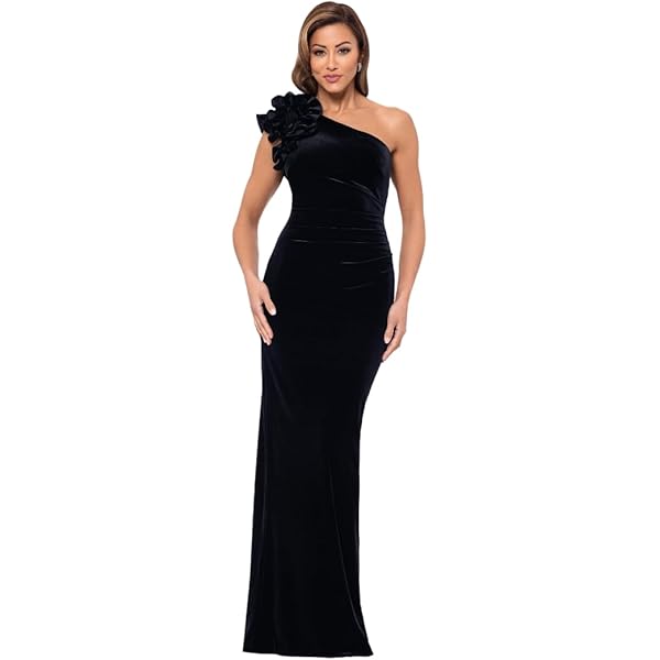 スーツ・フォーマル・ドレス acka velour long dress Amazon.com: Xscape Women's Off-The-Shoulder Velvet Long