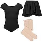 Dancecore Cap Sleeve Leotard Outfit with Leotard, Skirt, Tights for Toddlers/Little Girls/Young Girls