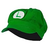 Circle Mario and Luigi Embroidered Cotton Newsboy Cap - Lime