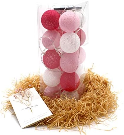 ABAMERICA Cotton Ball String Lights - 10.2 ft LED Waterproof Light for Birthday/Party / Christmas/Halloween / Kids Gift/Night Fairy Lights (USB Powered, Pink)