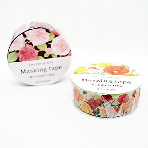 Papier Platz Japanese Washi Masking Paper Tape / Moriyue / Rose / Poppy (Set of 2)